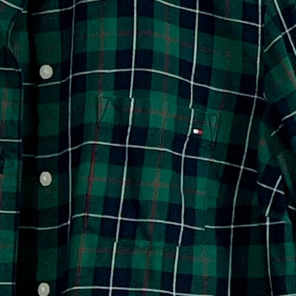 Women's Tommy Hilfiger Green, Navy and, Red Plaid Long Sleeve Button Down Top - Picture 11 of 16